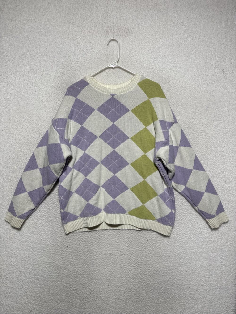 Asos Design Argyle Sweater Crew Neck Knit Preppy Oversized Multicolor Mens L